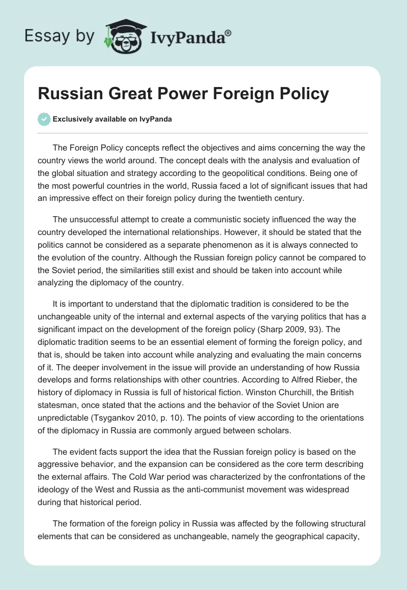 Russian Great Power Foreign Policy. Page 1