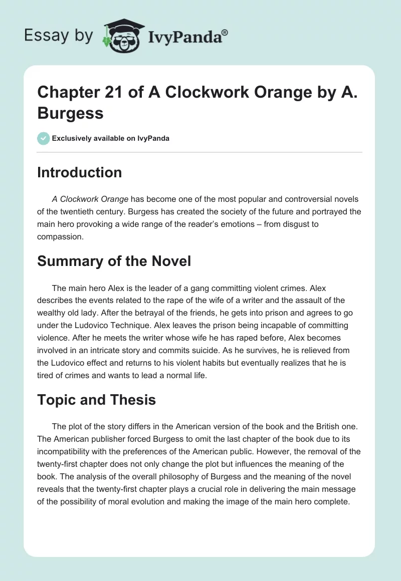 Chapter 21 of "A Clockwork Orange" by A. Burgess. Page 1