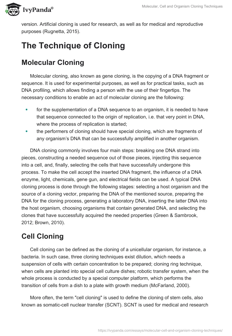 Molecular, Cell and Organism Cloning Techniques. Page 2