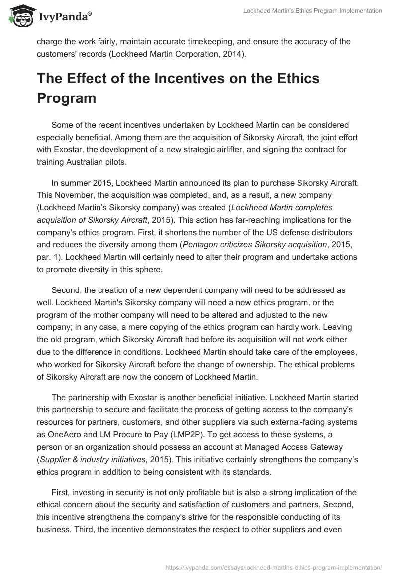 Lockheed Martin's Ethics Program Implementation. Page 2