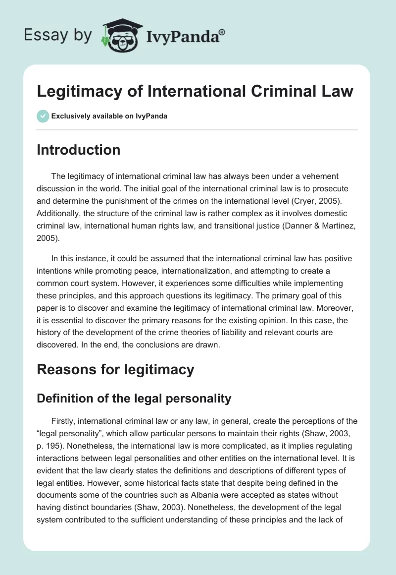 Legitimacy of International Criminal Law. Page 1