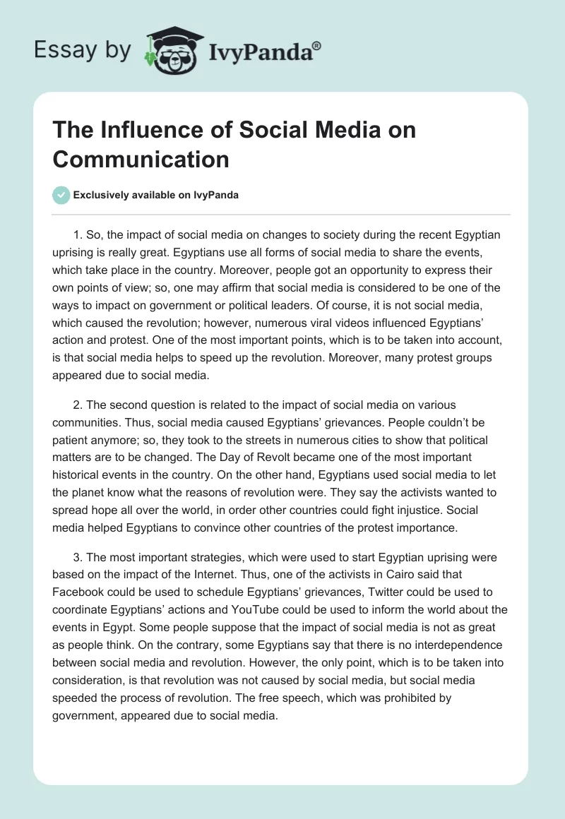 The Influence of Social Media on Communication. Page 1