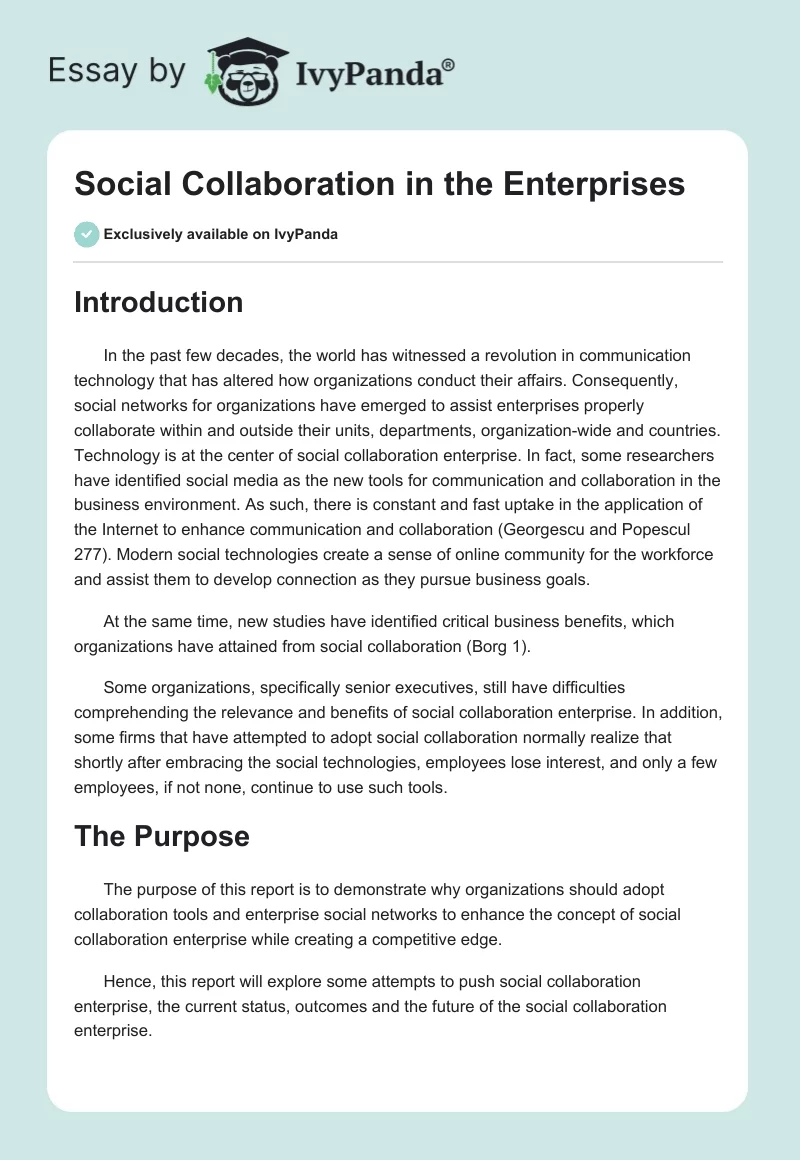 Social Collaboration in the Enterprises. Page 1