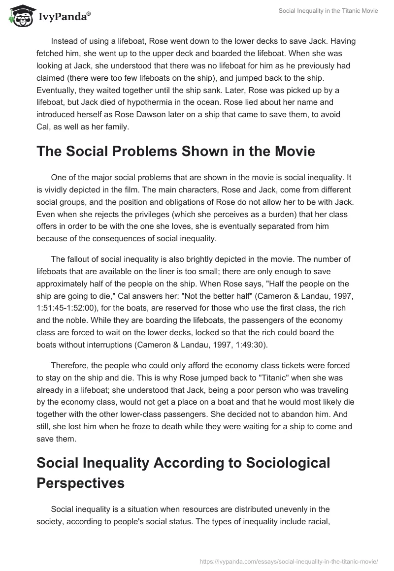 Social Inequality in the Titanic Movie. Page 2
