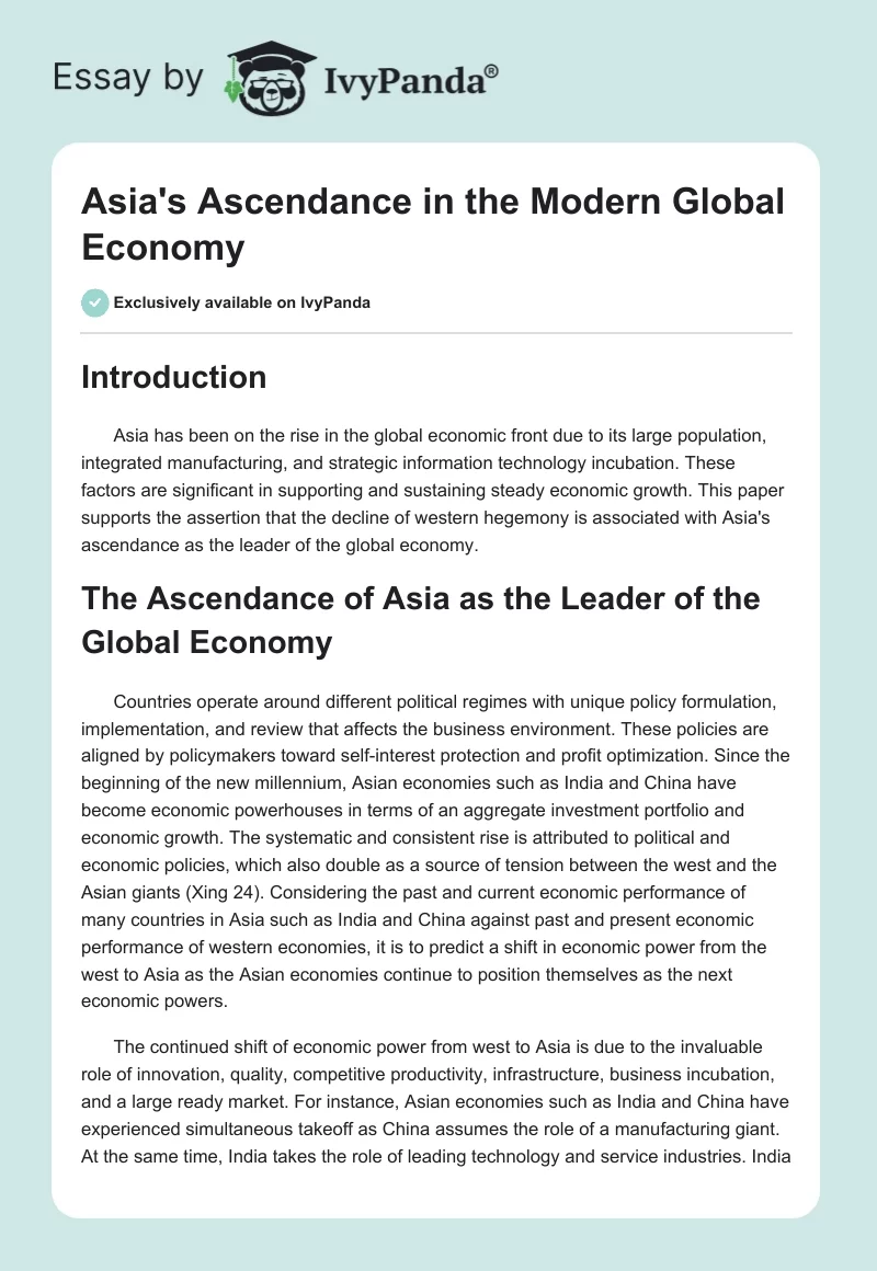 Asia's Ascendance in the Modern Global Economy. Page 1