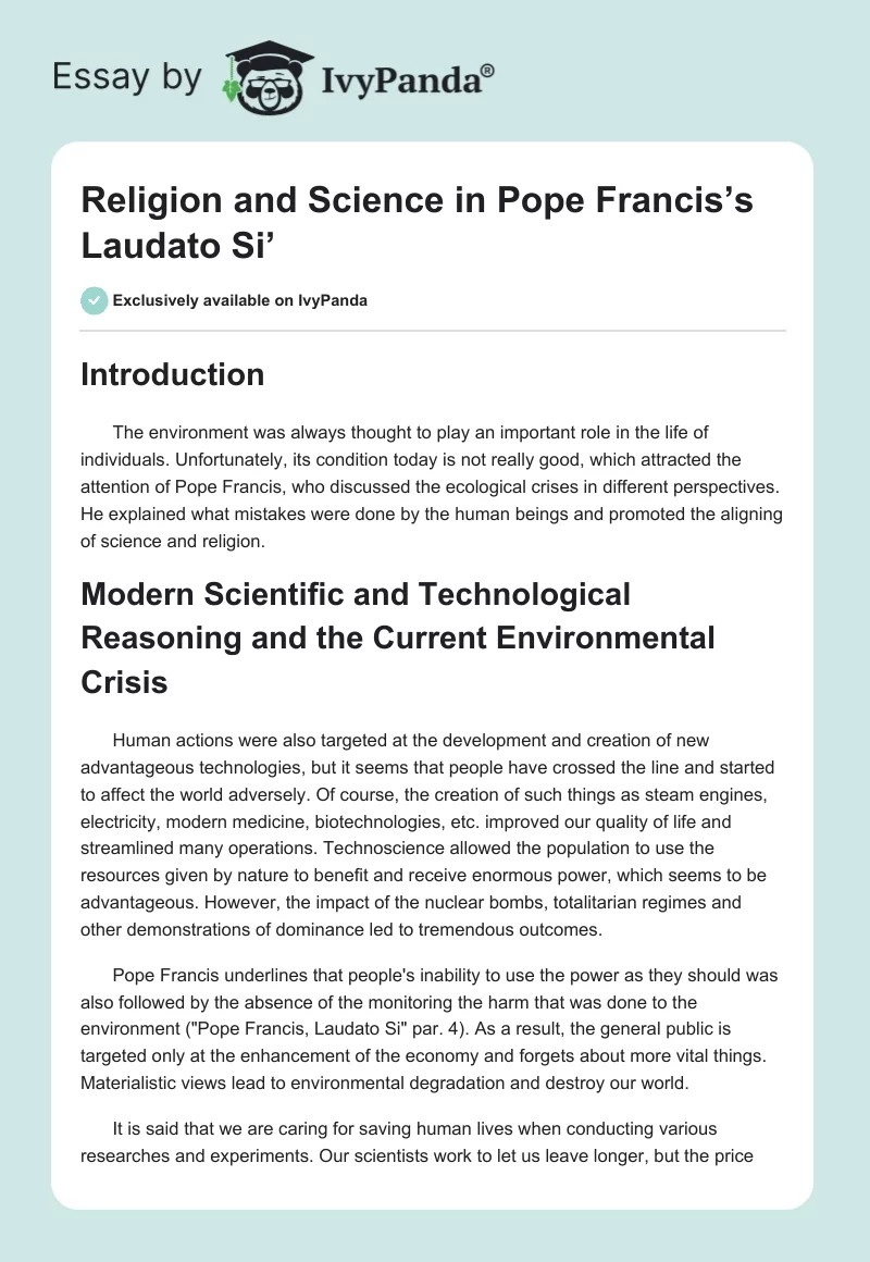 Religion and Science in Pope Francis’s Laudato Si’. Page 1
