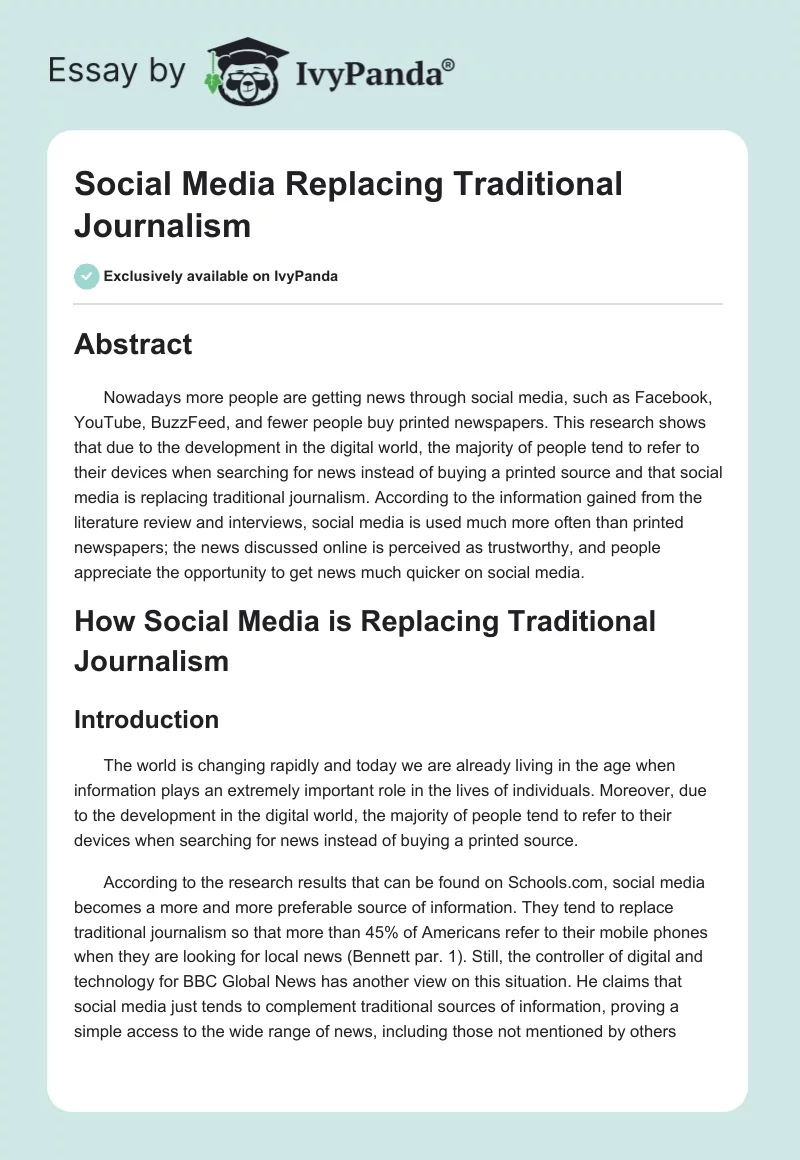 Social Media Replacing Traditional Journalism. Page 1