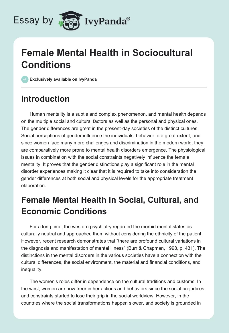 Female Mental Health in Sociocultural Conditions. Page 1
