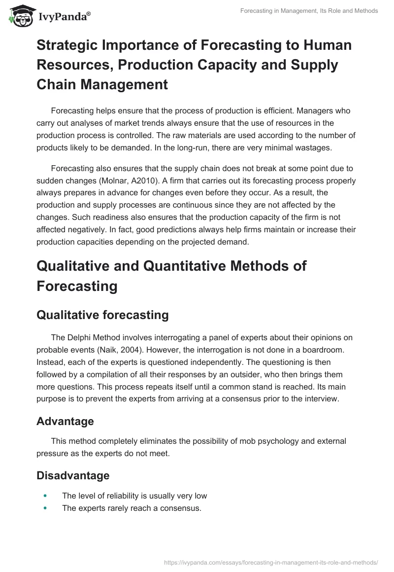 Forecasting in Management, Its Role and Methods. Page 2