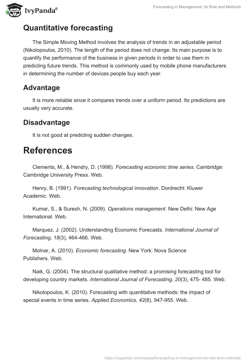 Forecasting in Management, Its Role and Methods. Page 3