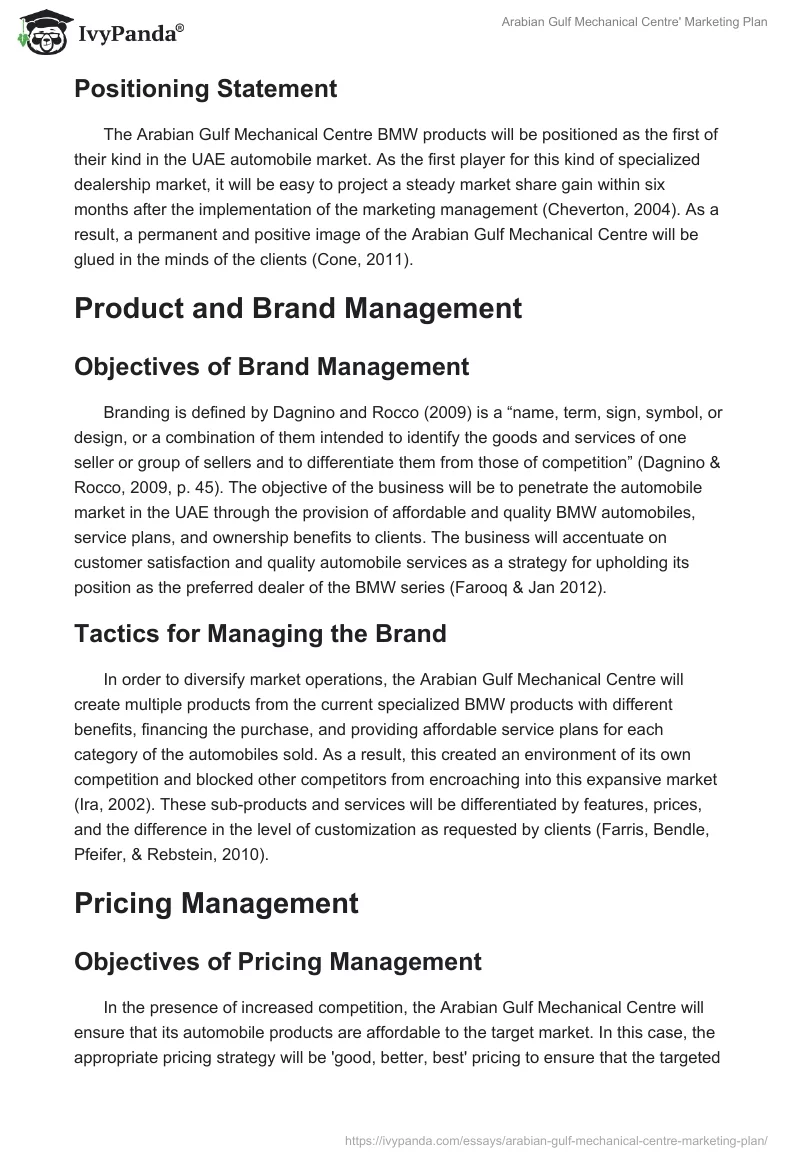 Arabian Gulf Mechanical Centre' Marketing Plan. Page 2