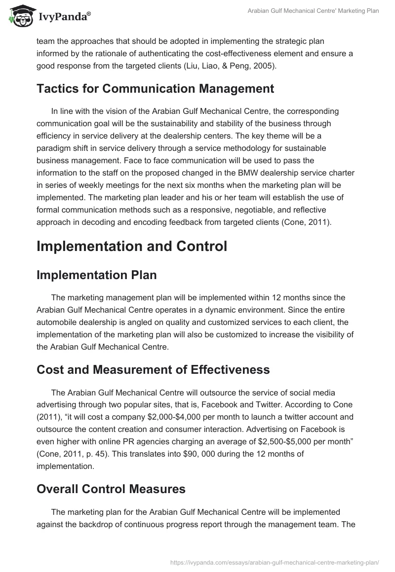 Arabian Gulf Mechanical Centre' Marketing Plan. Page 4