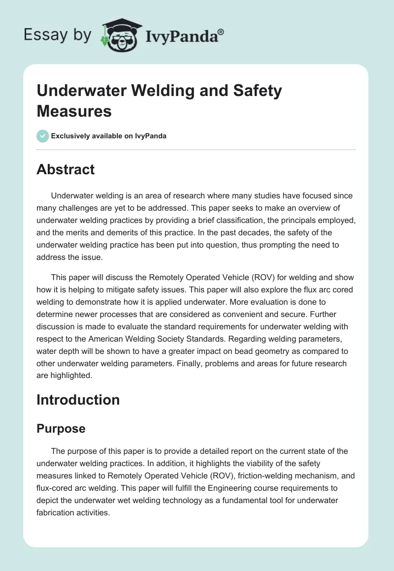 Underwater Welding and Safety Measures. Page 1