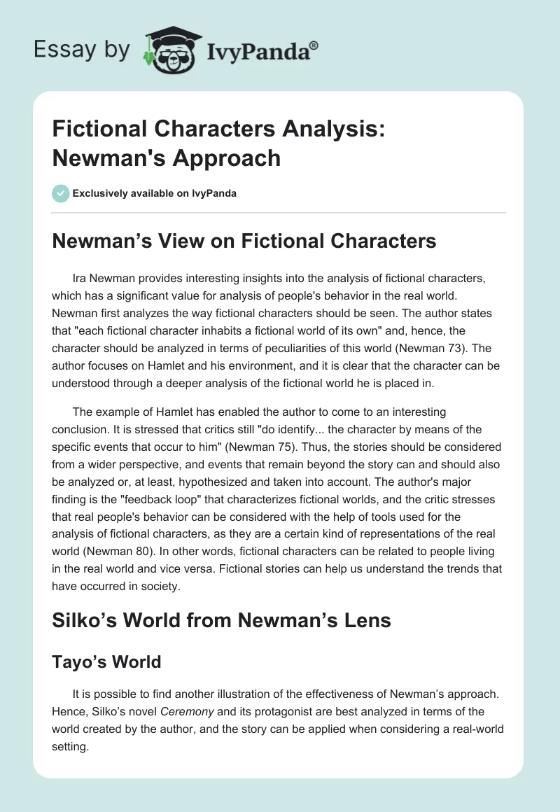 Fictional Characters Analysis: Newman's Approach. Page 1