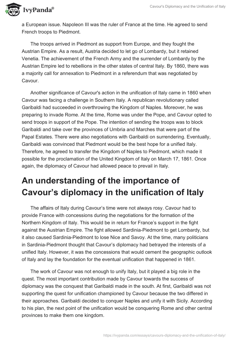 Cavour's Diplomacy and the Unification of Italy. Page 2