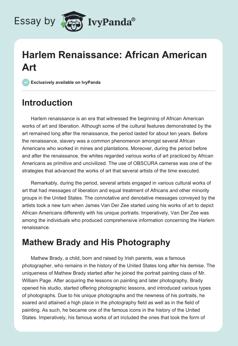 Harlem Renaissance: African American Art. Page 1