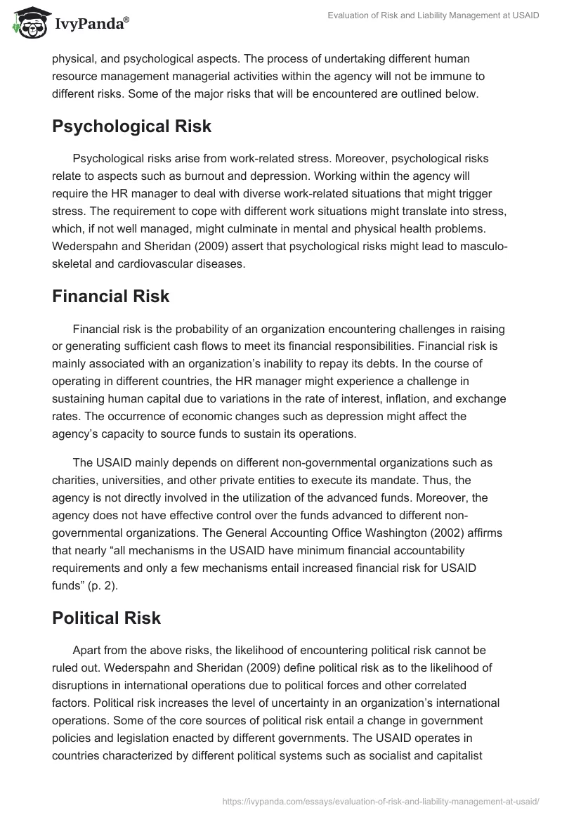 Evaluation of Risk and Liability Management at USAID. Page 3