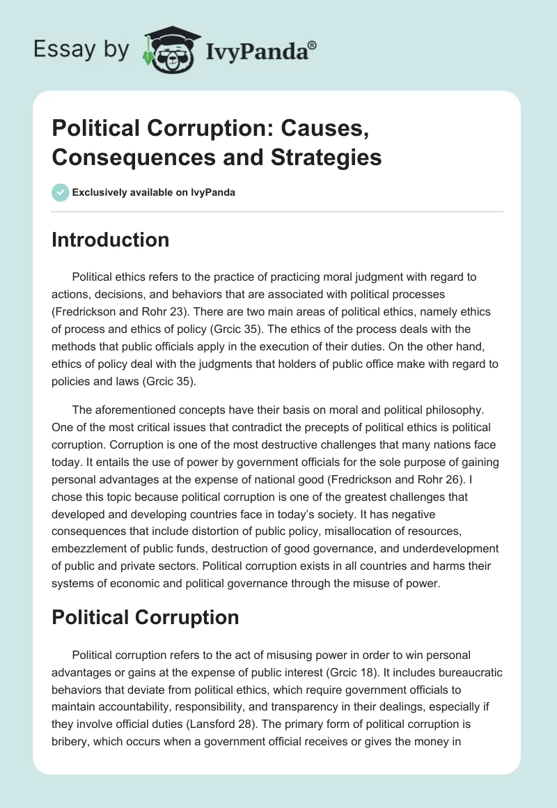 Political Corruption: Causes, Consequences and Strategies. Page 1