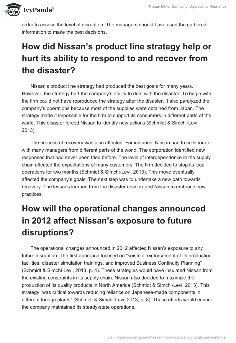 Nissan Motor Company: Operational Resilience. Page 3