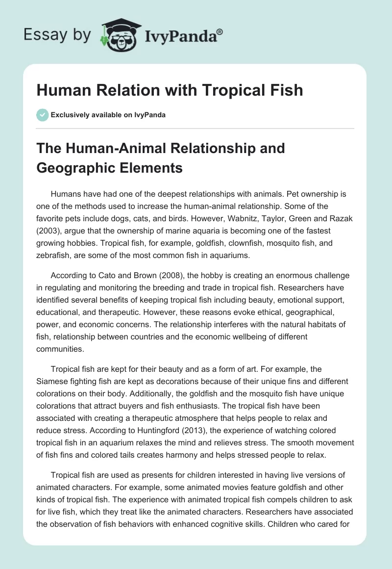 Human Relation with Tropical Fish. Page 1
