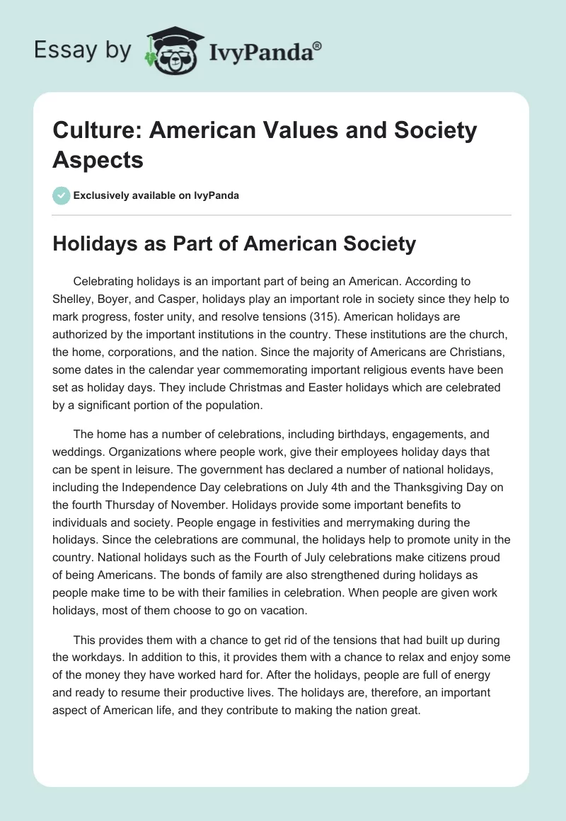 Culture: American Values and Society Aspects. Page 1