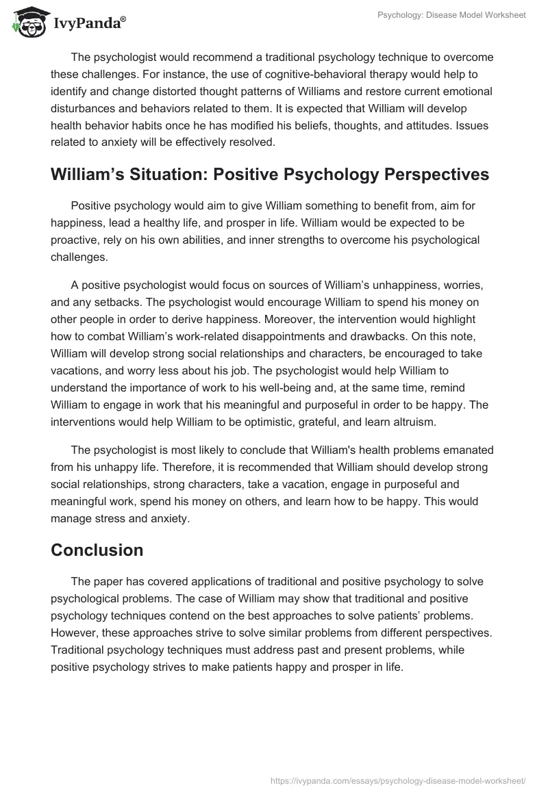 Psychology: Disease Model Worksheet. Page 2