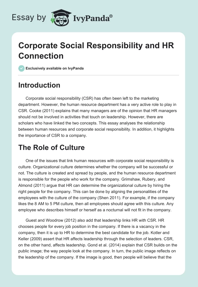 Corporate Social Responsibility and HR Connection. Page 1