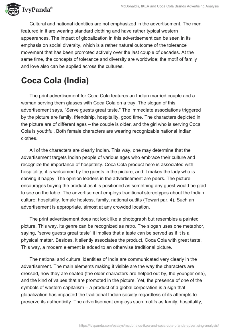 McDonald's, IKEA and Coca Cola Brands Advertising Analysis. Page 3