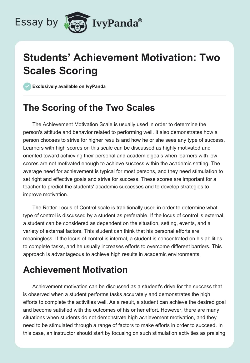 Students’ Achievement Motivation: Two Scales Scoring. Page 1