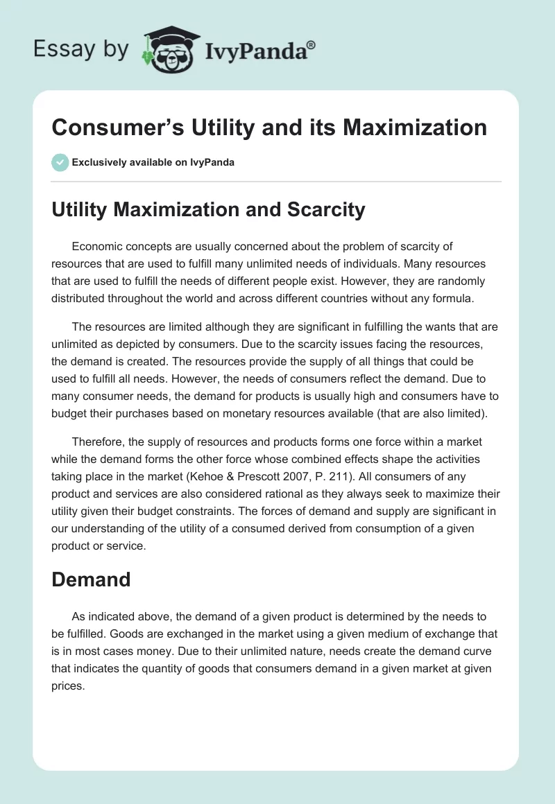 Consumer’s Utility and its Maximization. Page 1