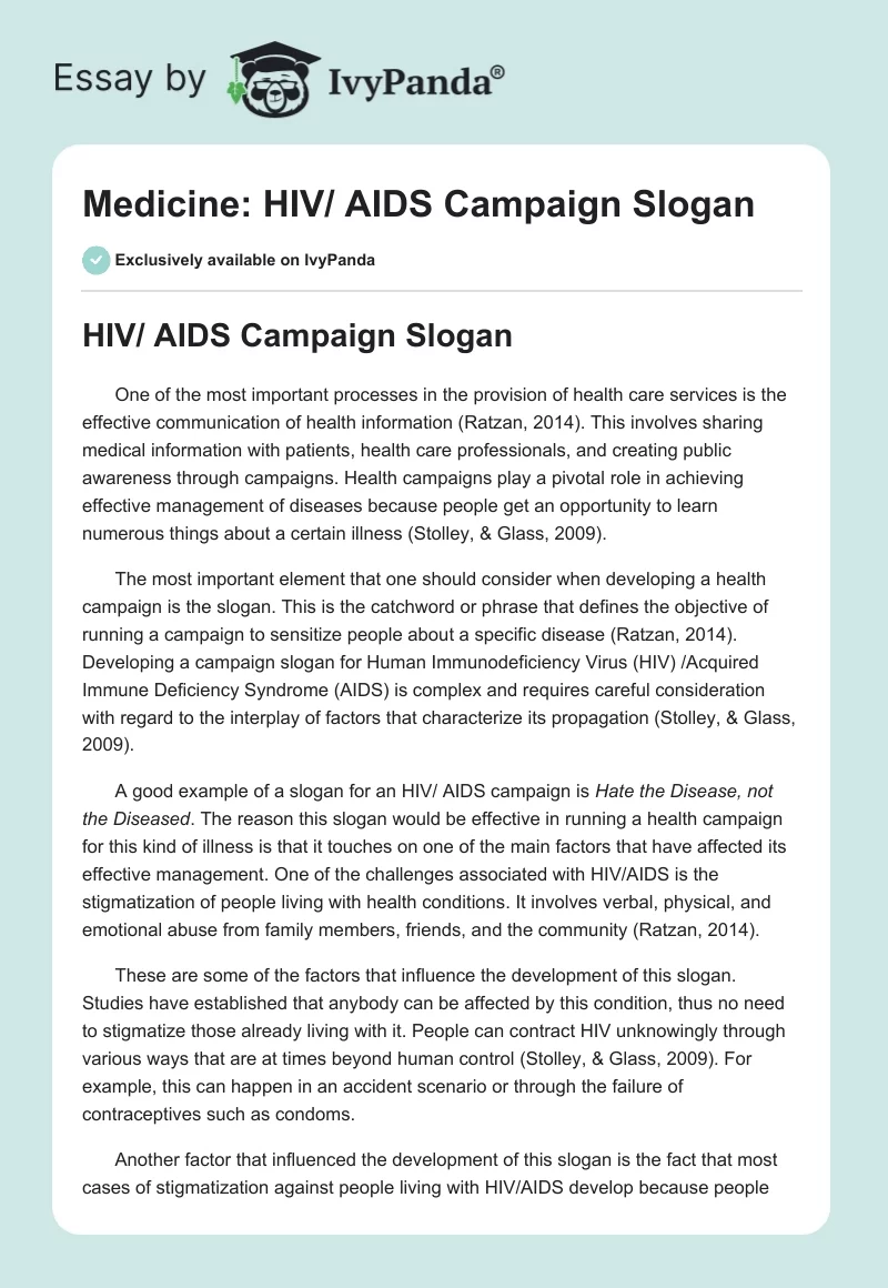 Medicine: HIV/ AIDS Campaign Slogan. Page 1