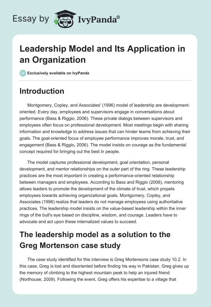 Leadership Model and Its Application in an Organization. Page 1