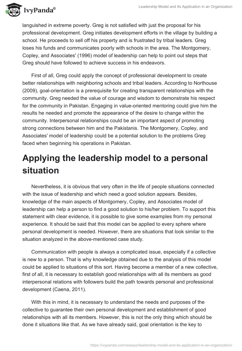Leadership Model and Its Application in an Organization. Page 2