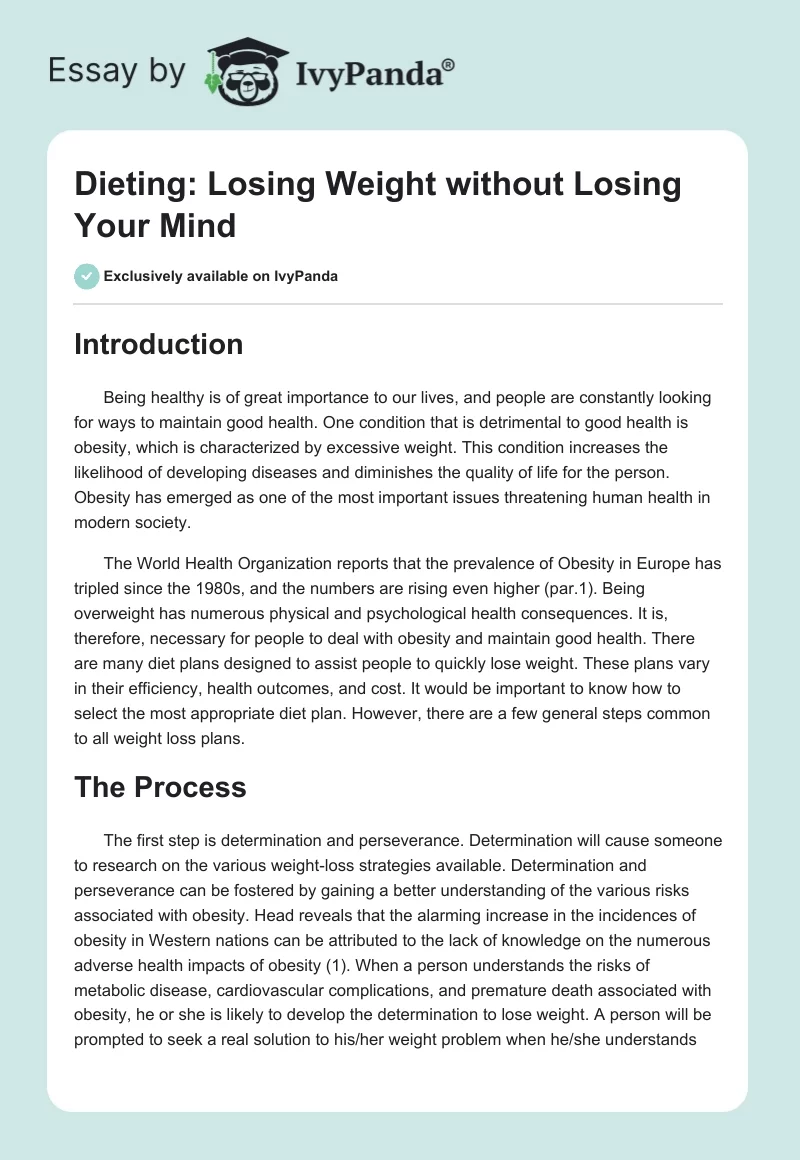 Dieting: Losing Weight Without Losing Your Mind. Page 1