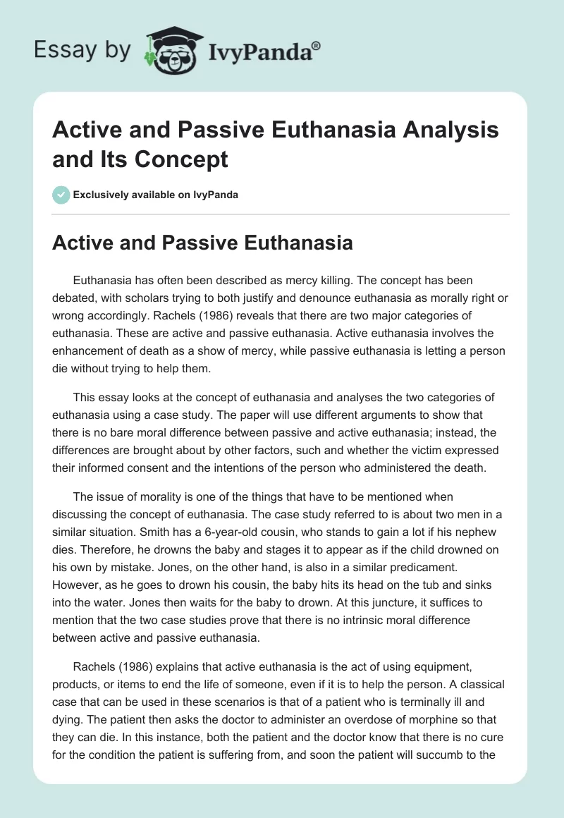 Active and Passive Euthanasia Analysis and Its Concept. Page 1
