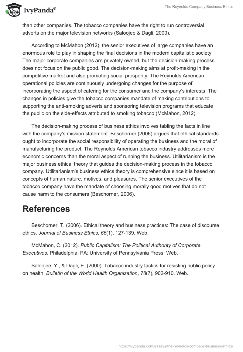 The Reynolds Company Business Ethics. Page 2