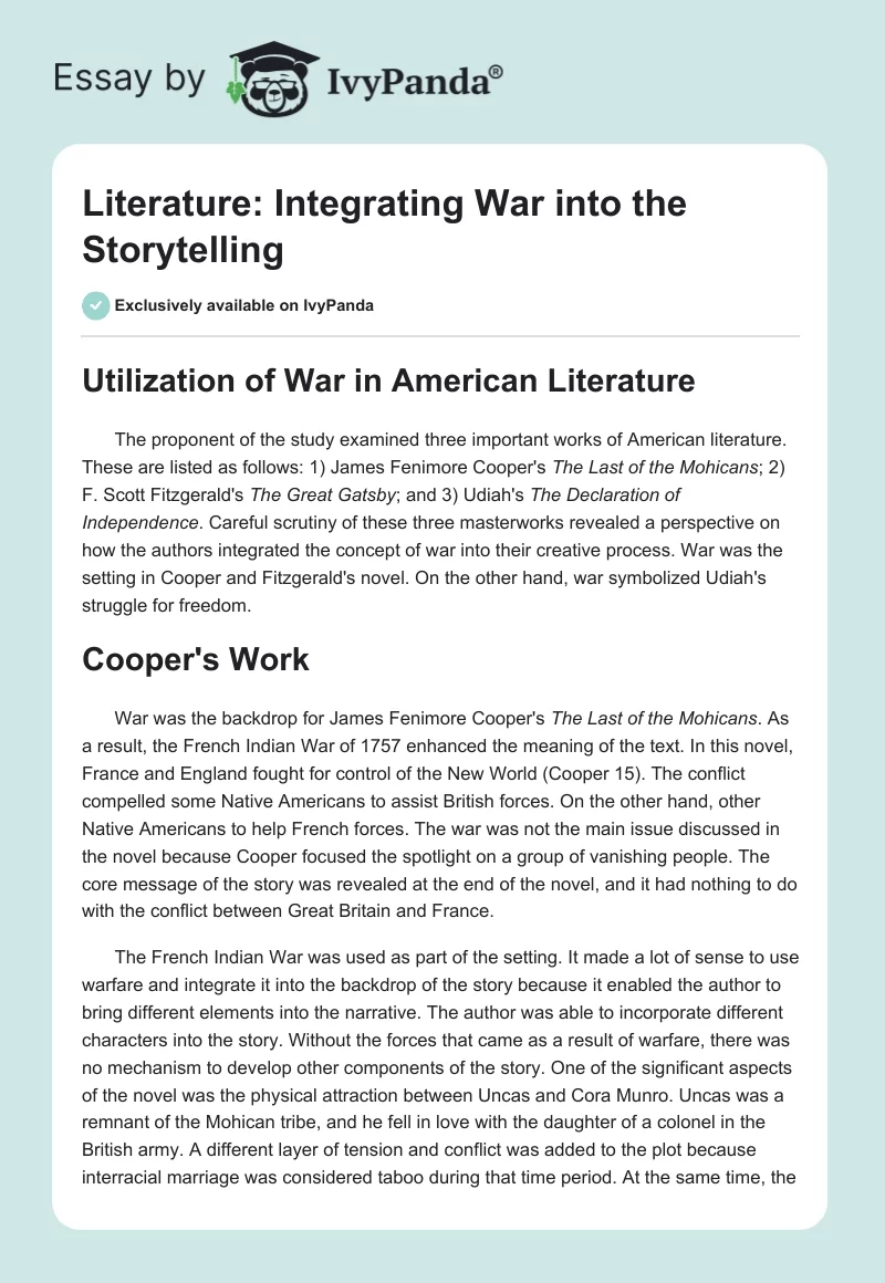 Literature: Integrating War Into the Storytelling. Page 1