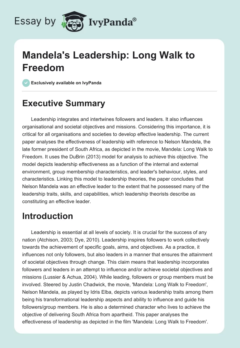 Mandela's Leadership: Long Walk to Freedom. Page 1