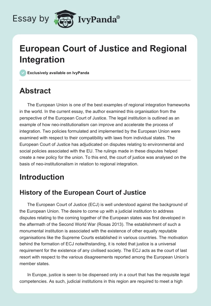 European Court of Justice and Regional Integration. Page 1