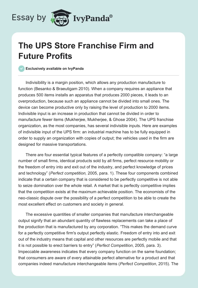 The UPS Store Franchise Firm and Future Profits. Page 1