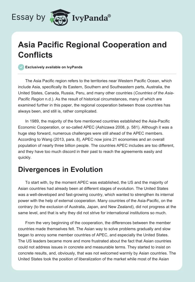 Asia Pacific Regional Cooperation and Conflicts. Page 1