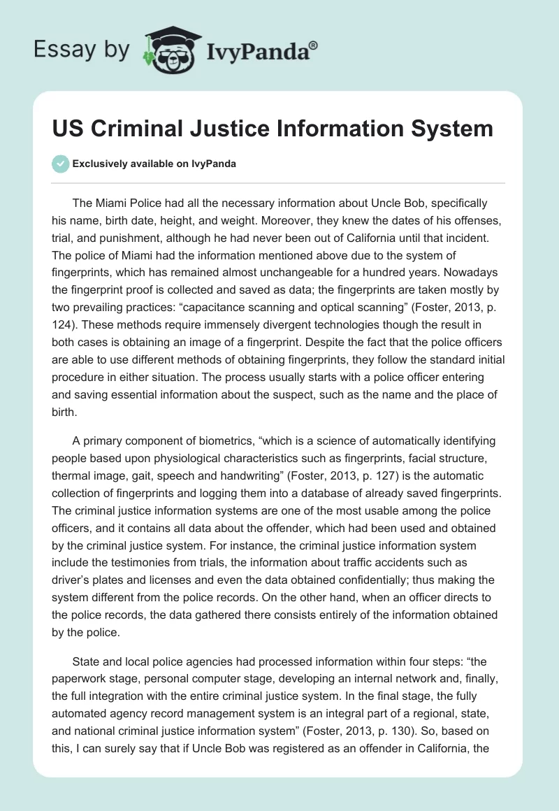 US Criminal Justice Information System. Page 1