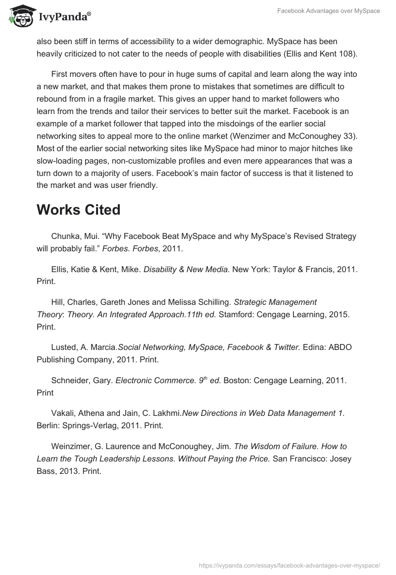 Facebook Advantages over MySpace. Page 2