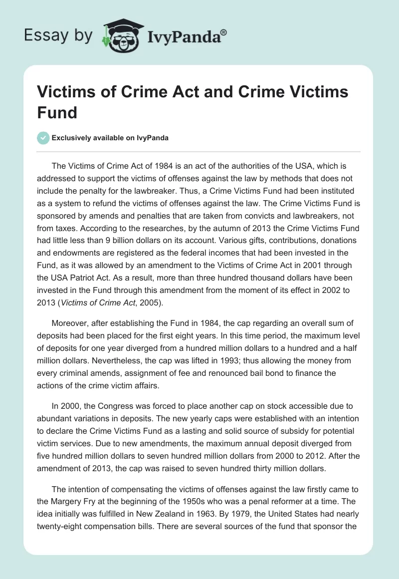 Victims of Crime Act and Crime Victims Fund. Page 1