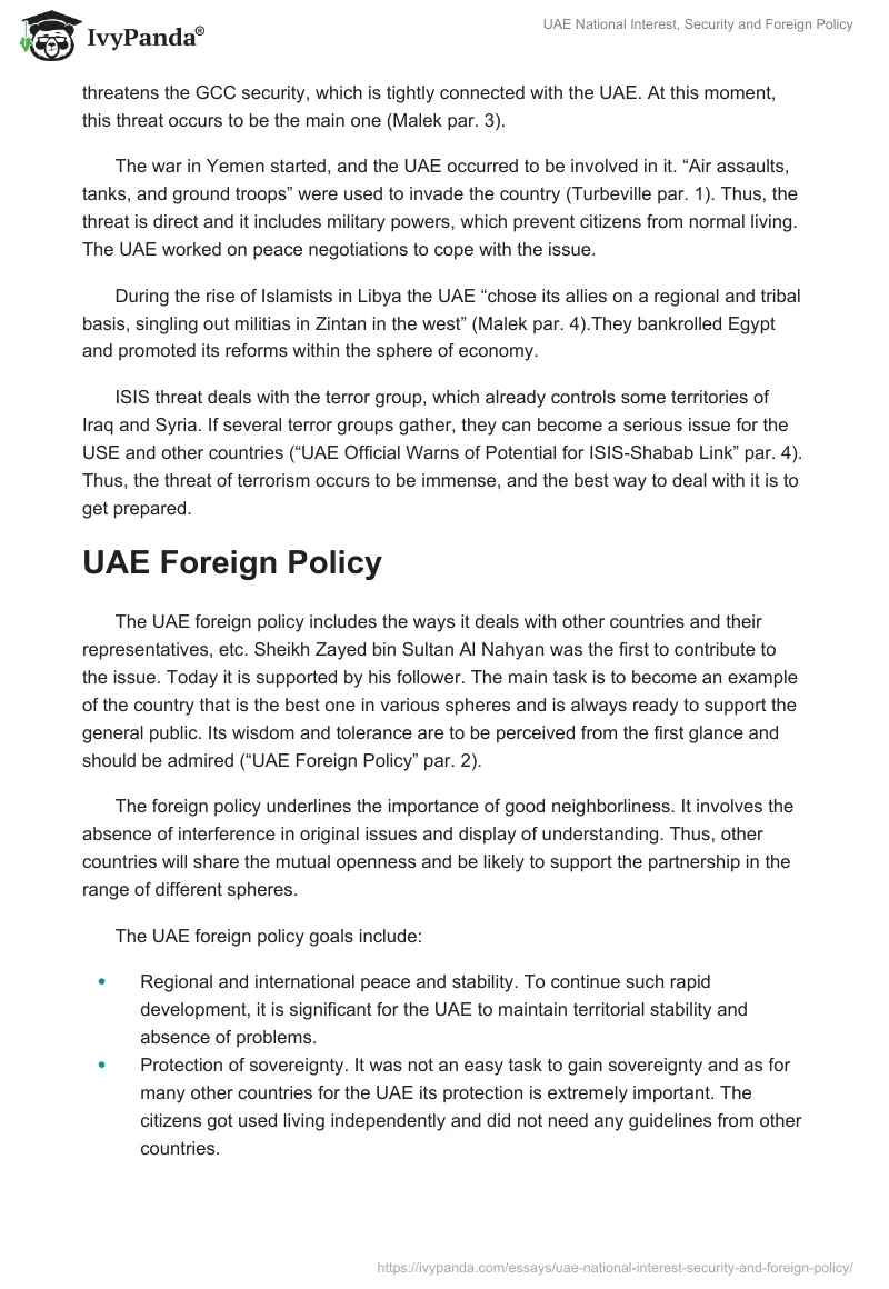 UAE National Interest, Security and Foreign Policy. Page 3