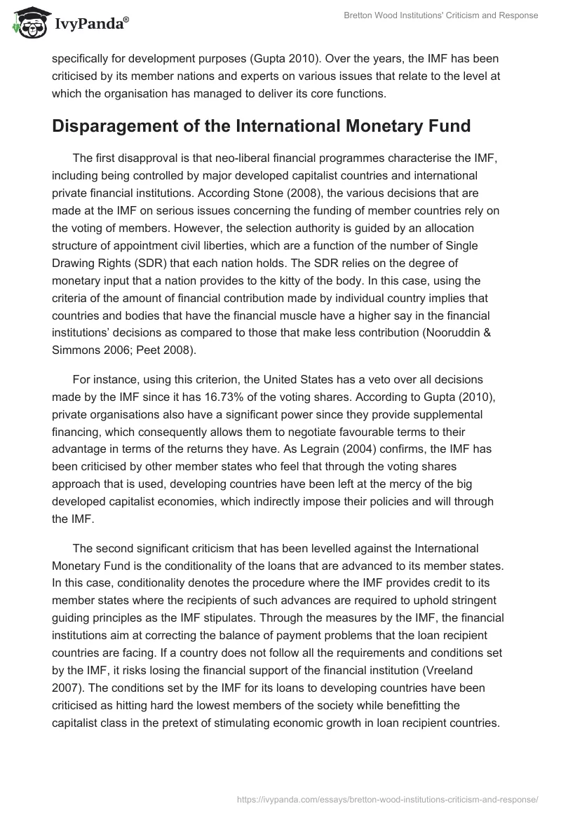 Bretton Wood Institutions' Criticism and Response. Page 2