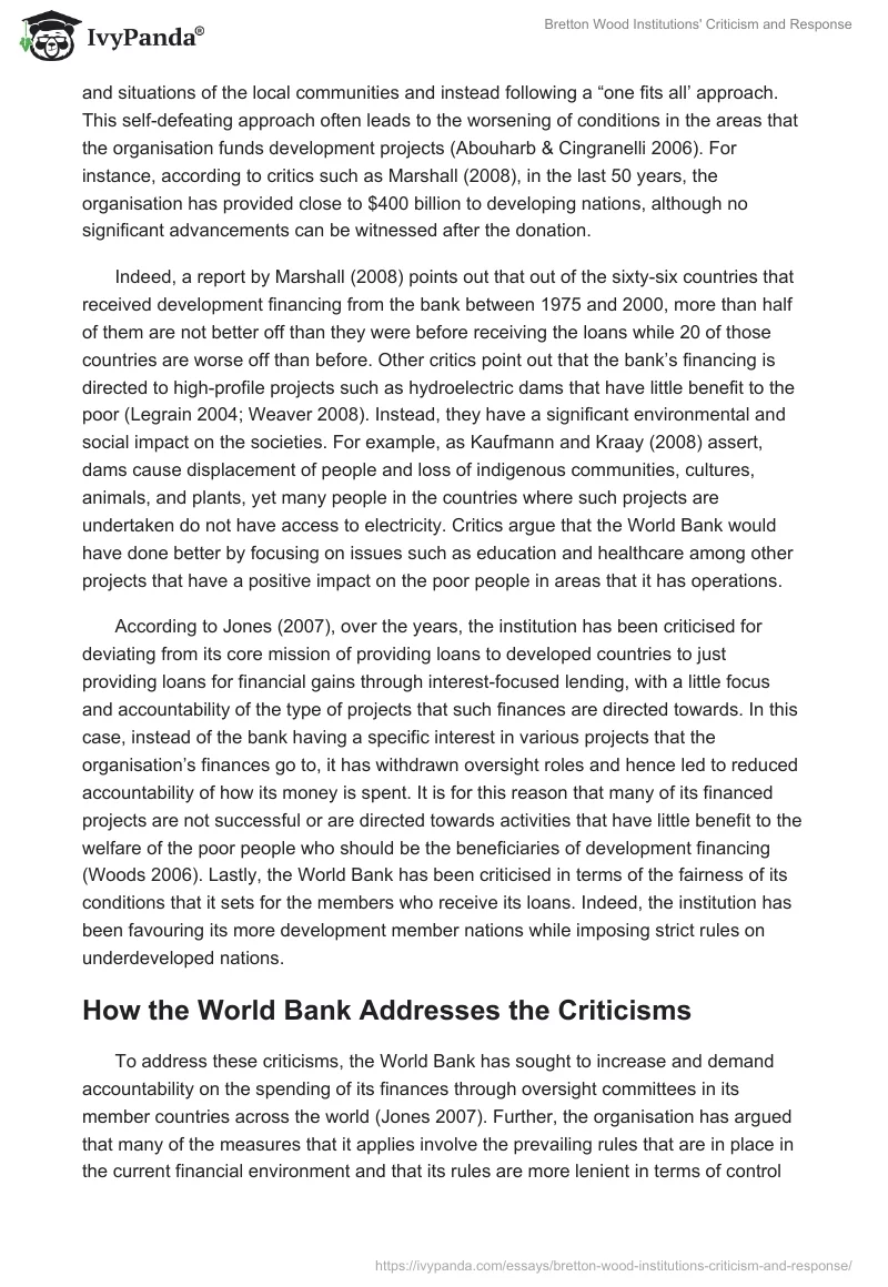 Bretton Wood Institutions' Criticism and Response. Page 4