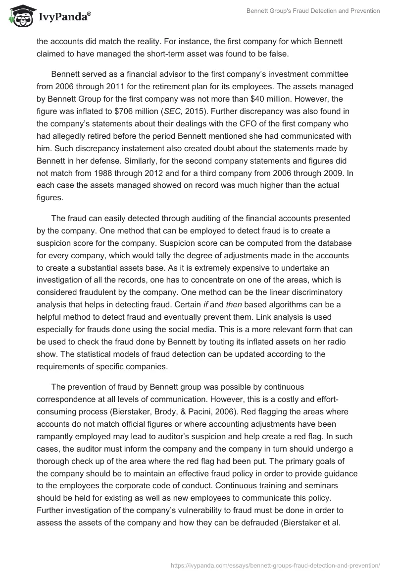 Bennett Group's Fraud Detection and Prevention. Page 2