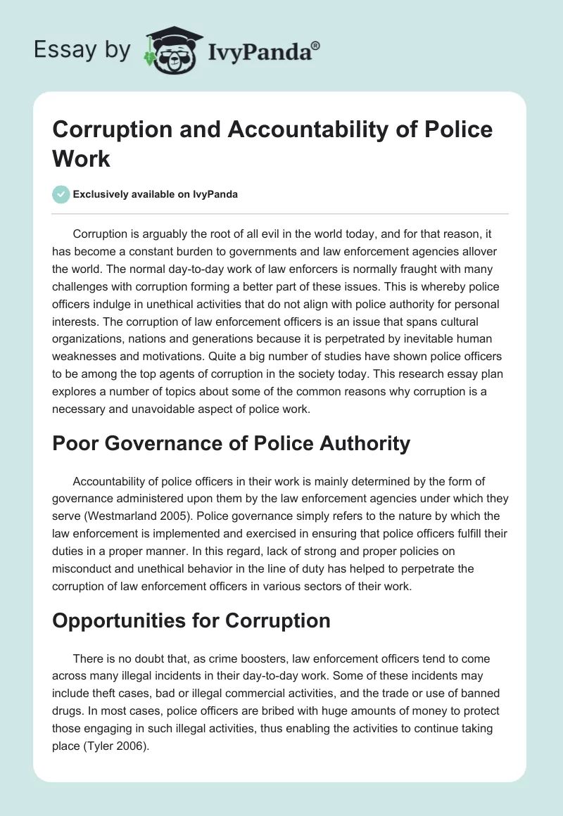 Corruption and Accountability of Police Work. Page 1