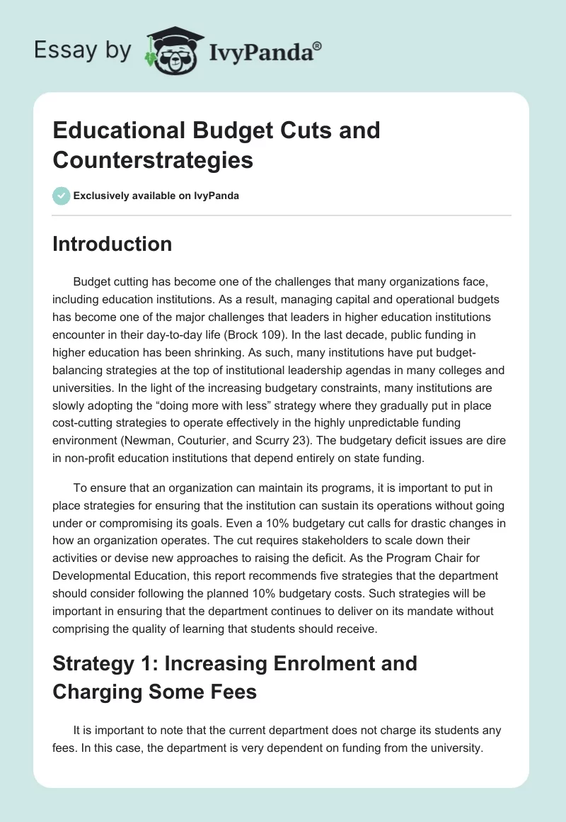 Educational Budget Cuts and Counterstrategies. Page 1